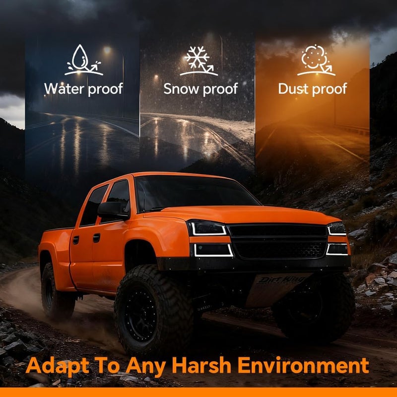 GPLUS LED DRL Headlights, Compatible with 2003-2006 Chevy Silverado 1500/1500 HD/2500 HD/3500 Smoky Lens Black Housing Clear Reflector Bumper Headlamps,faros delanteros - Image 3